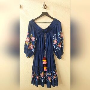 MISA Los Angeles Embroidered Off-Shoulder Dress